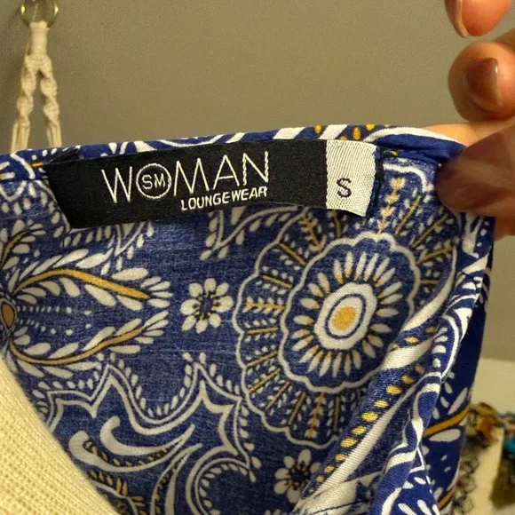 NWOT Loungewear Blue and Gold Patterned Cotton Midi Dress small - Picture 6 of 7